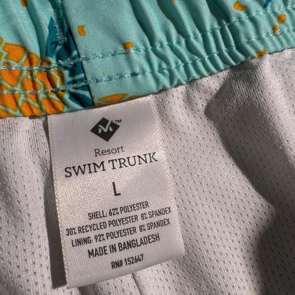 Member's Mark Men's Resort Swim Trunks Mint Blue Pineapple Quick Dry Size Large